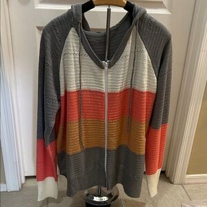 Striped Hooded Zip-Up Sweater